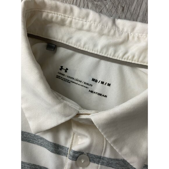 Under Armour Mens HeatGear Polo Shirt White/Gray Stripe M - Picture 4 of 7